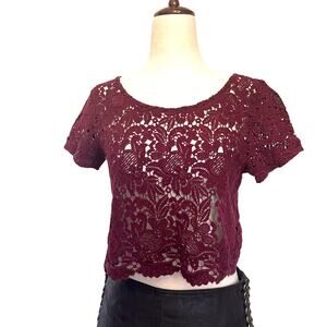 Abercrombie & Fitch Y2K Lace Crop Women Top XS Festival Coquette Burgundy Boho